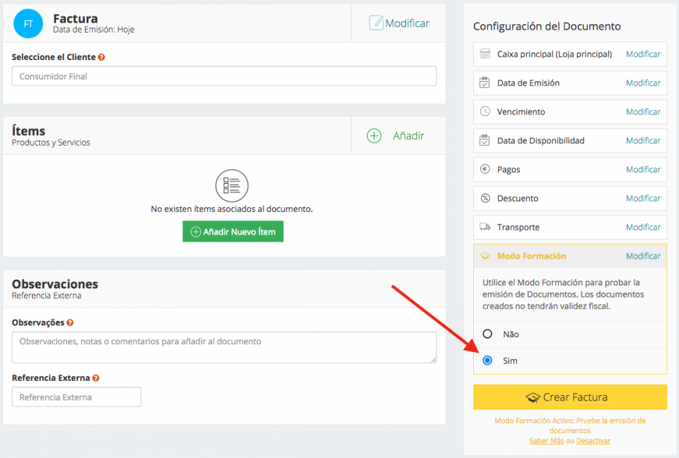 Modo Formación/Pruebas